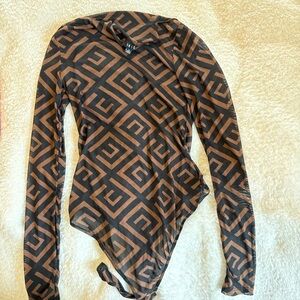 Zara Black and Brown Geometric Bodysuit